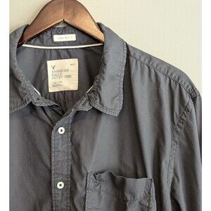 American Eagle Mens XXL Athletic Fit Dark Grey Button Front Collar Shirt Top AE